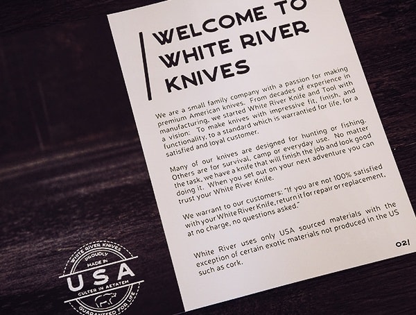 White River Knife And Tool Welcome Letter
