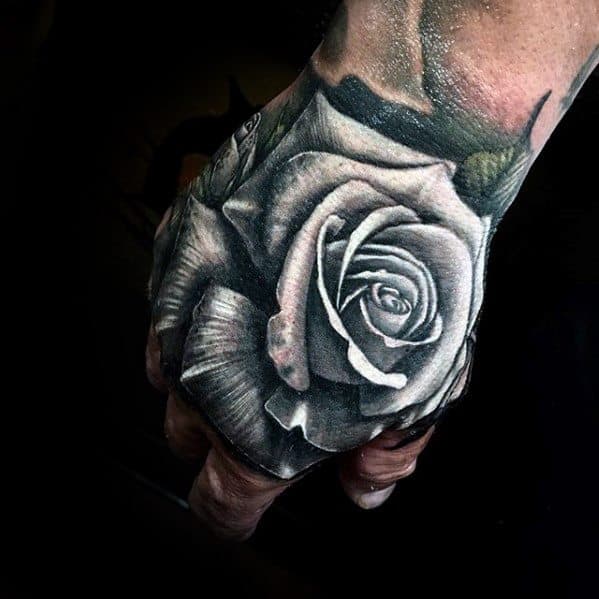 White Rose Flower Realistic Unique Hand Tattoos For Guys