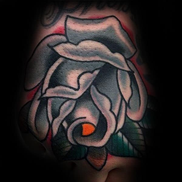 White Rose Guys Traditional Hand Tattoos