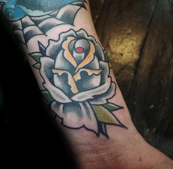 White Rose Small Guys Traditional Flower Wrist Tattoo