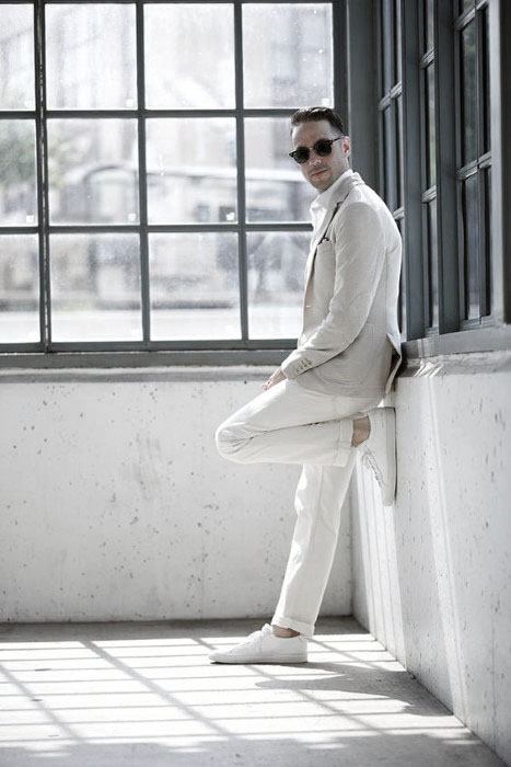 White Sneakers With Pants And Blazer All White Outfits For Men