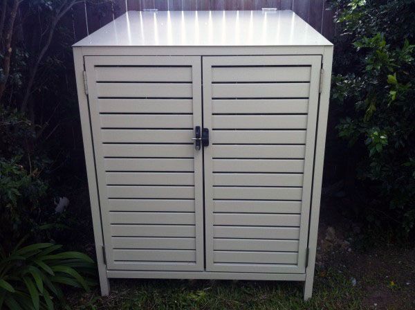 white steel container pool equipment enclosure