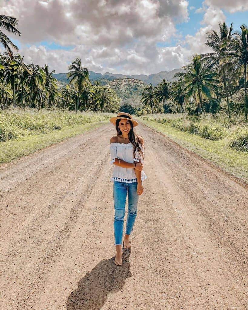 White Tassle Top Off Shoulder Outfit