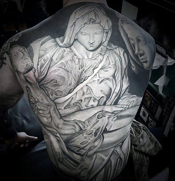 Whitish Inked Grace Of Angelic Presense Tattoo Male Full Back
