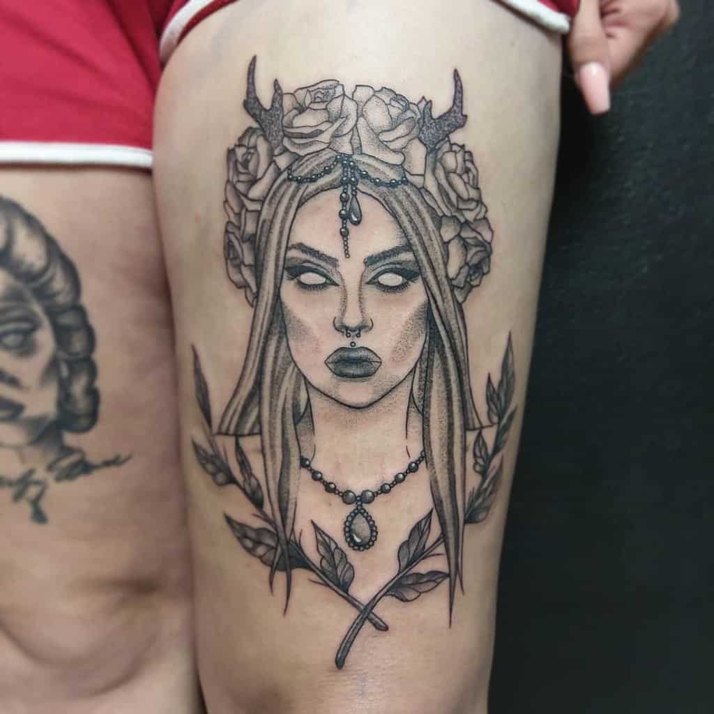 Wild Girl Whip Shading Black Fairy Tattoo