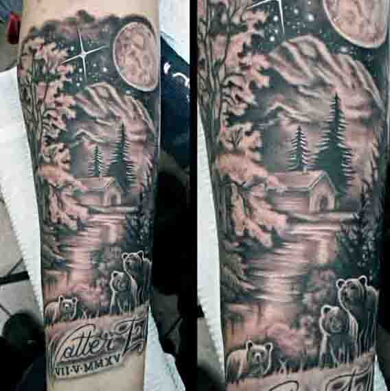 Wilderness Outdoors Mens Moon Tattoo On Forearm