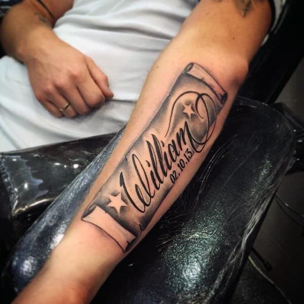 William Mens Memorial Name Forearm Tattoos