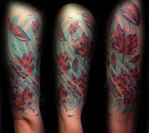 Wind With Leaves Mens Half Sleeve Fall Tattoos For Men