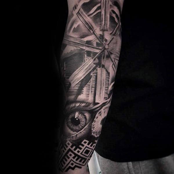 Windmill Mens Abstract Eye Chicano Forearm Tattoo
