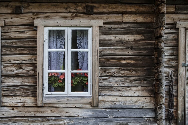window in old wooden house