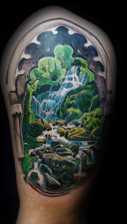 Window Waterfall Mens Upper Arm Tattoos