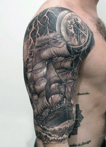Windstorm And Lightning Tattoo On Man