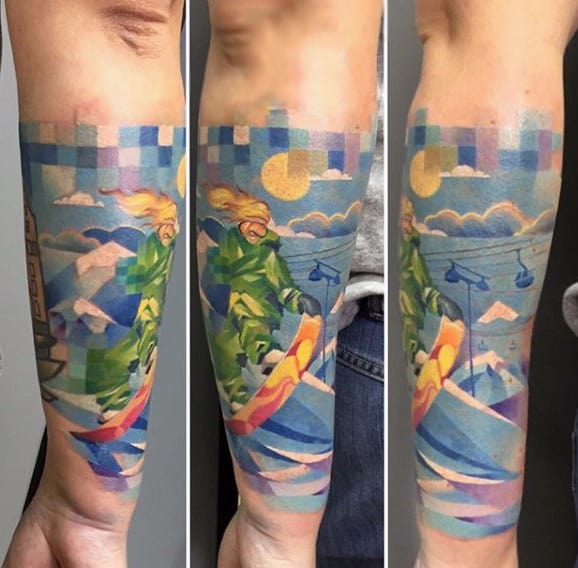 Windy Snowboarding Activity Tattoo Male Forearms