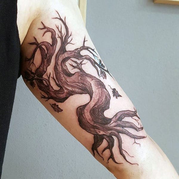 Windy Tree Roots Mens Arm Tatoo Designs