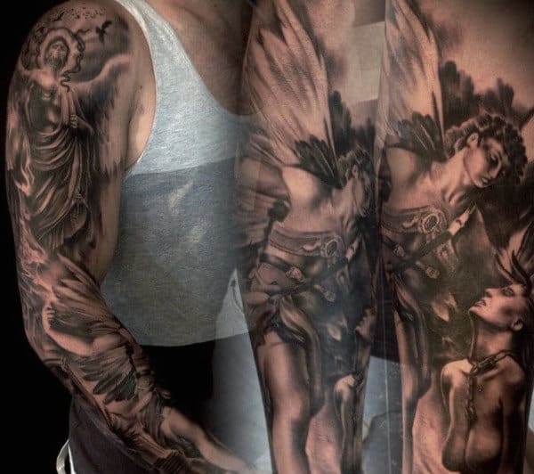 Winged Heavenly Beings Religious Tattoo Mens Full Sleeves