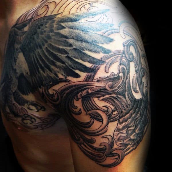 Wings Aquarius Mens Decorative Arm And Chest Tattoo