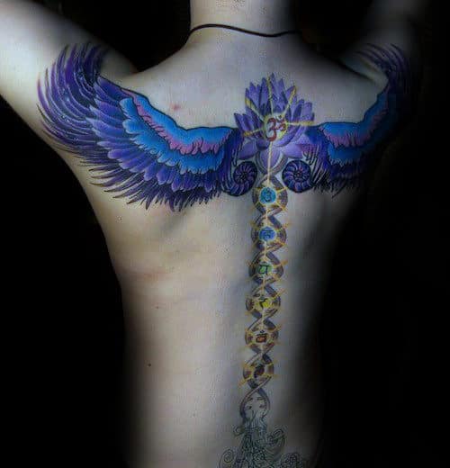 Wings With Chakras Mens Back And Spien Tattoos