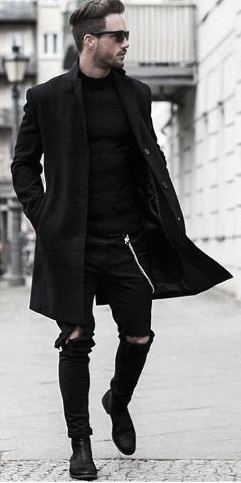Winter Dapper Mens Fashion All Black Outfits