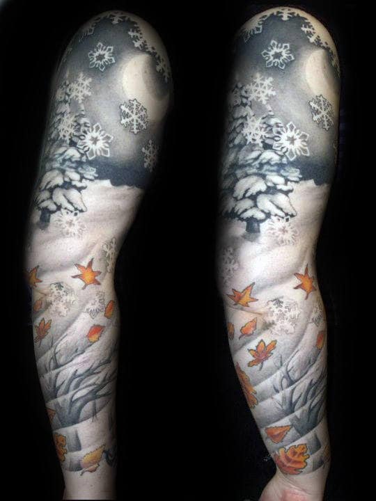 Winter Themed Mens Snowflake Full Sleeve Tattoos