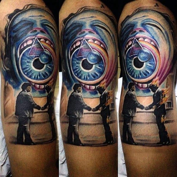 Wish You Were Here Mens Pink Floyd Half Sleeve Music Tattoo