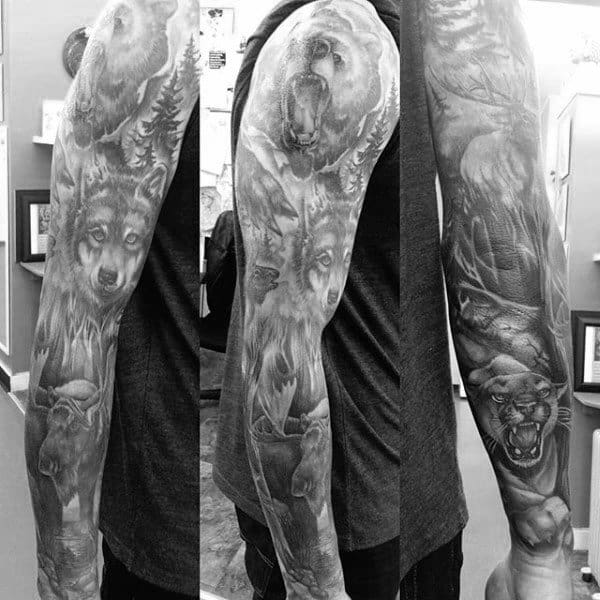 Wolf Bear And Moose Outdoors Themed Full Mens Sleeve Tattoos