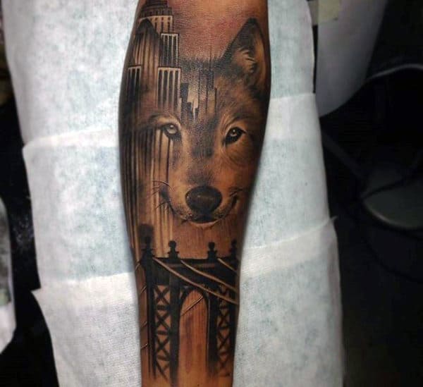 Wolf Bridge Forearm Sleeve Tattoo Ideas For Men