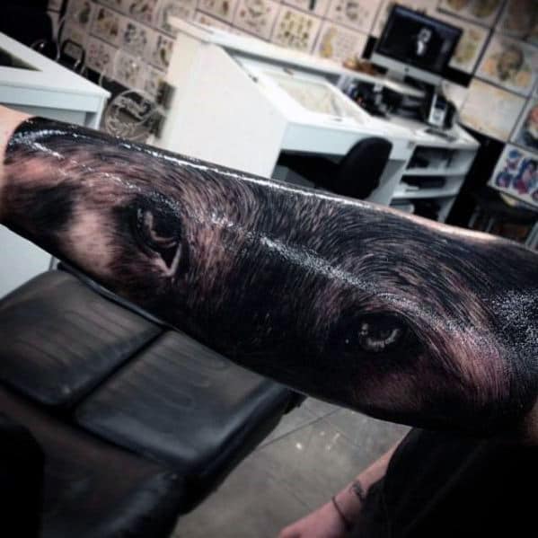 Wolf Eyes Realistic Mens Forearm Sleeve Tattoos