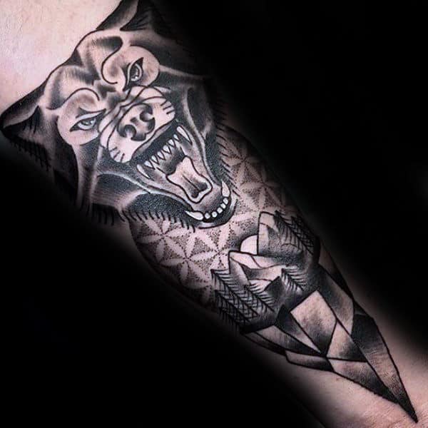 Wolf Flower Of Life Mens Nature Themed Forearm Tattoo