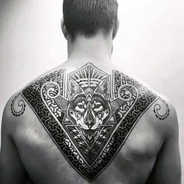 Wolf Geometric Back Tattoos For Gentlemen