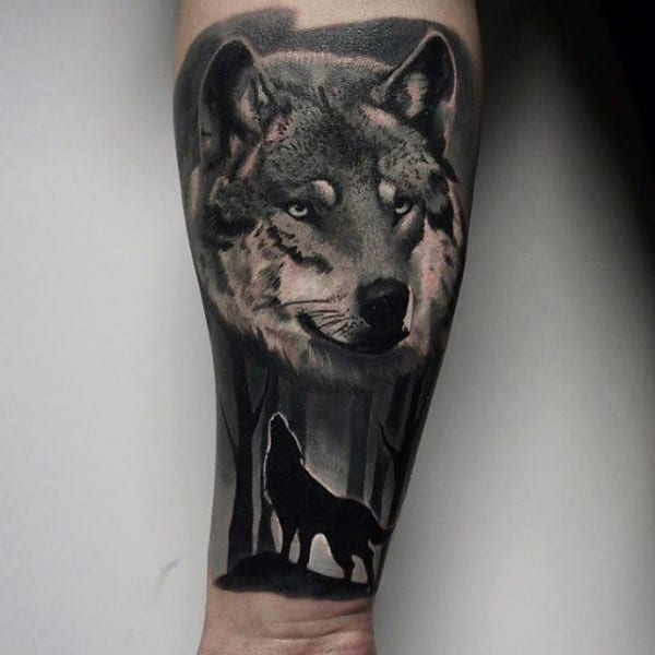 Wolf Howling Manly Guys Forearm Tree Sleeve Tattoos