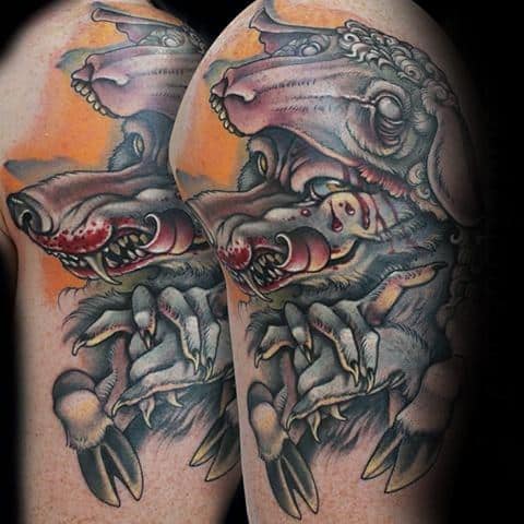 Wolf In Sheeps Clothing Arm New School Tattoos Male