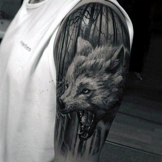 Wolf In The Woods Guys Cool Arm Tattoos