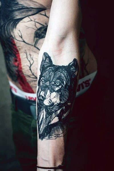 Wolf Inner Forearm Male Artistic Line Tattoos