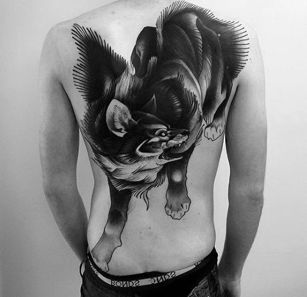 Wolf Old School Awesome Back Tattoo Ideas On Guys