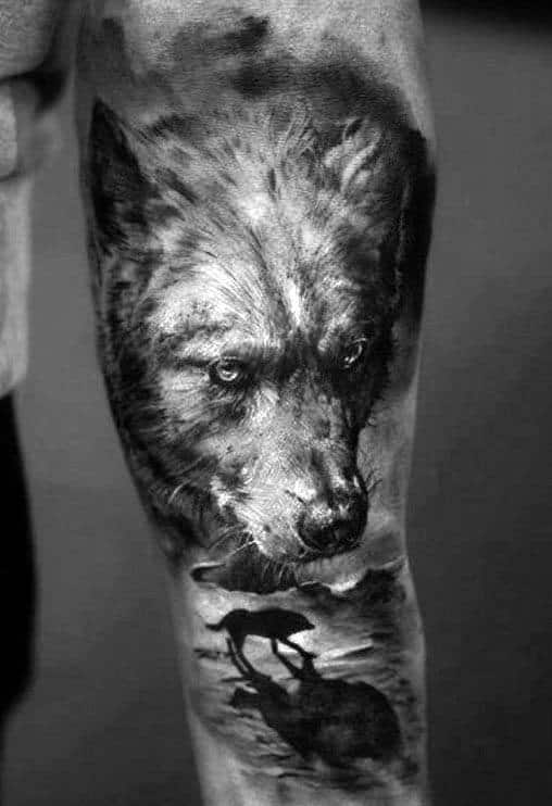 Wolf Roaming Beach Guys Silhouette Sleeve Tattoos