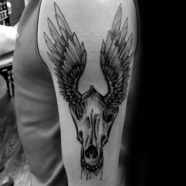 Wolf Skull With Wings Tattoo For Men On Arm