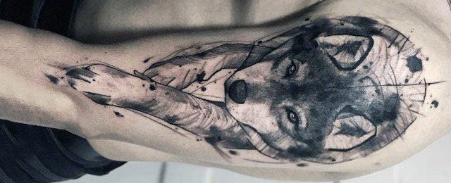 Wolf Watercolor Tattoo Designs For Men