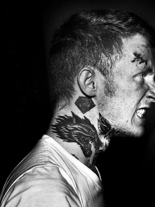 Wolf With Diamond Small Neck Tattoos For Males
