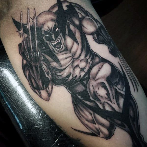Wolverine Black And Grey Shaded Male Tattoo Ideas On Inner Arm Bicep
