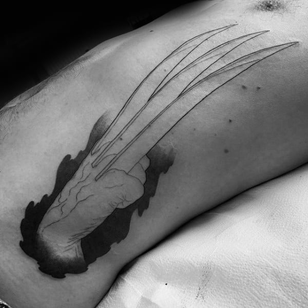 Wolverine Hand Mens Rib Cage Side Watercolor Tattoos