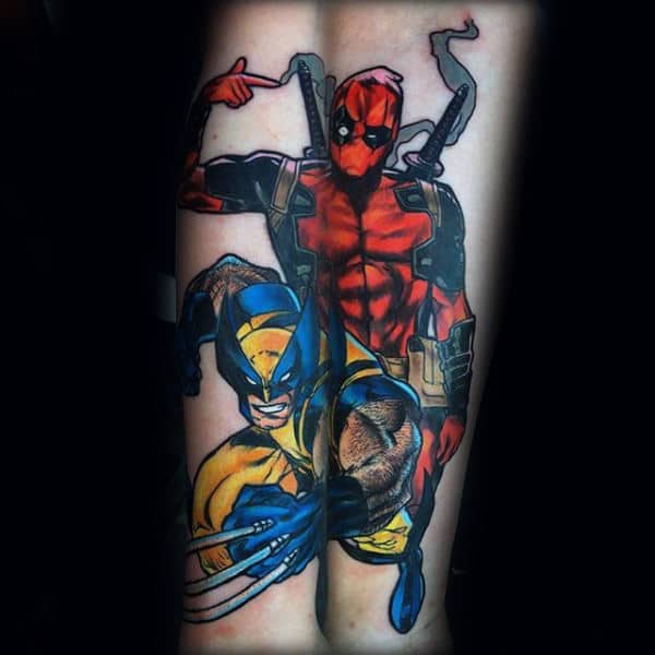 Wolverine With Deadpool Superhero Mens Forearm Tattoos
