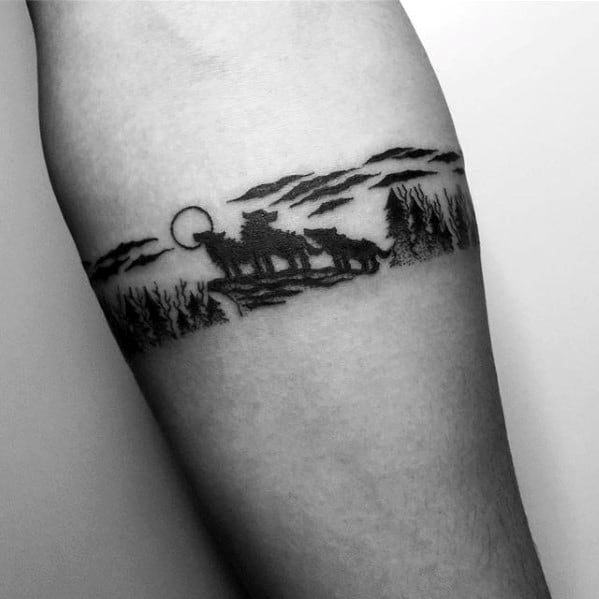 Wolves In Nature Mens Small Forearm Band Tattoos
