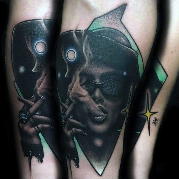 Woman Blowing Smoke Inner Forearm Guys Tattoos