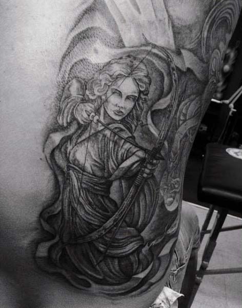Woman Shooting Bow Mens Rib Cage Side Archery Tattoos