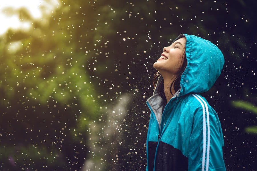 woman wearing a raincoat outdoor