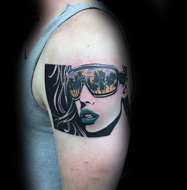 Woman Wearing Sunglasses Pop Art Upper Arm Tattoo For Men