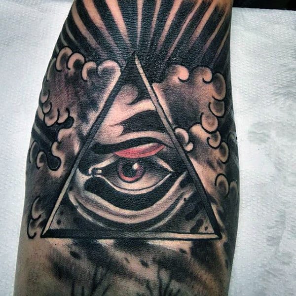 Wonderful Black Eye With Red Smudge Tattoo On Mens Forearms