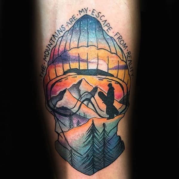 Wonderful Escape From Reality Snowboard Tattoo Male Forearms