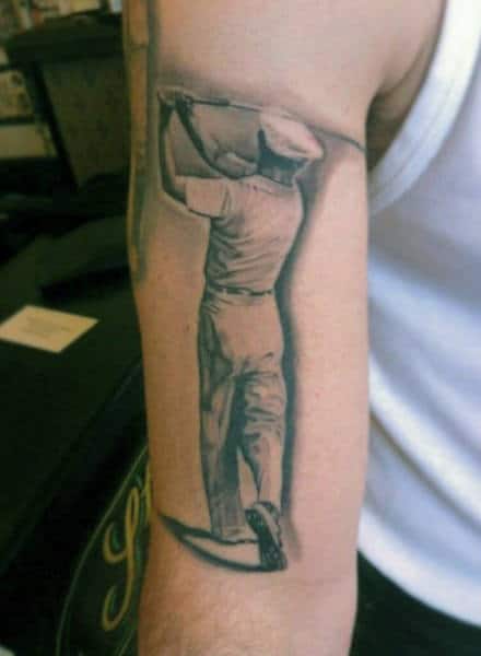 Wonderful Grey Shaded Golfer Tattoo Mens Arm