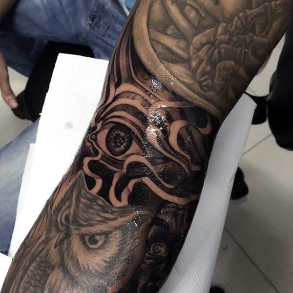 Wonderful Shiny Black Eye Tattoo Mens Forearms